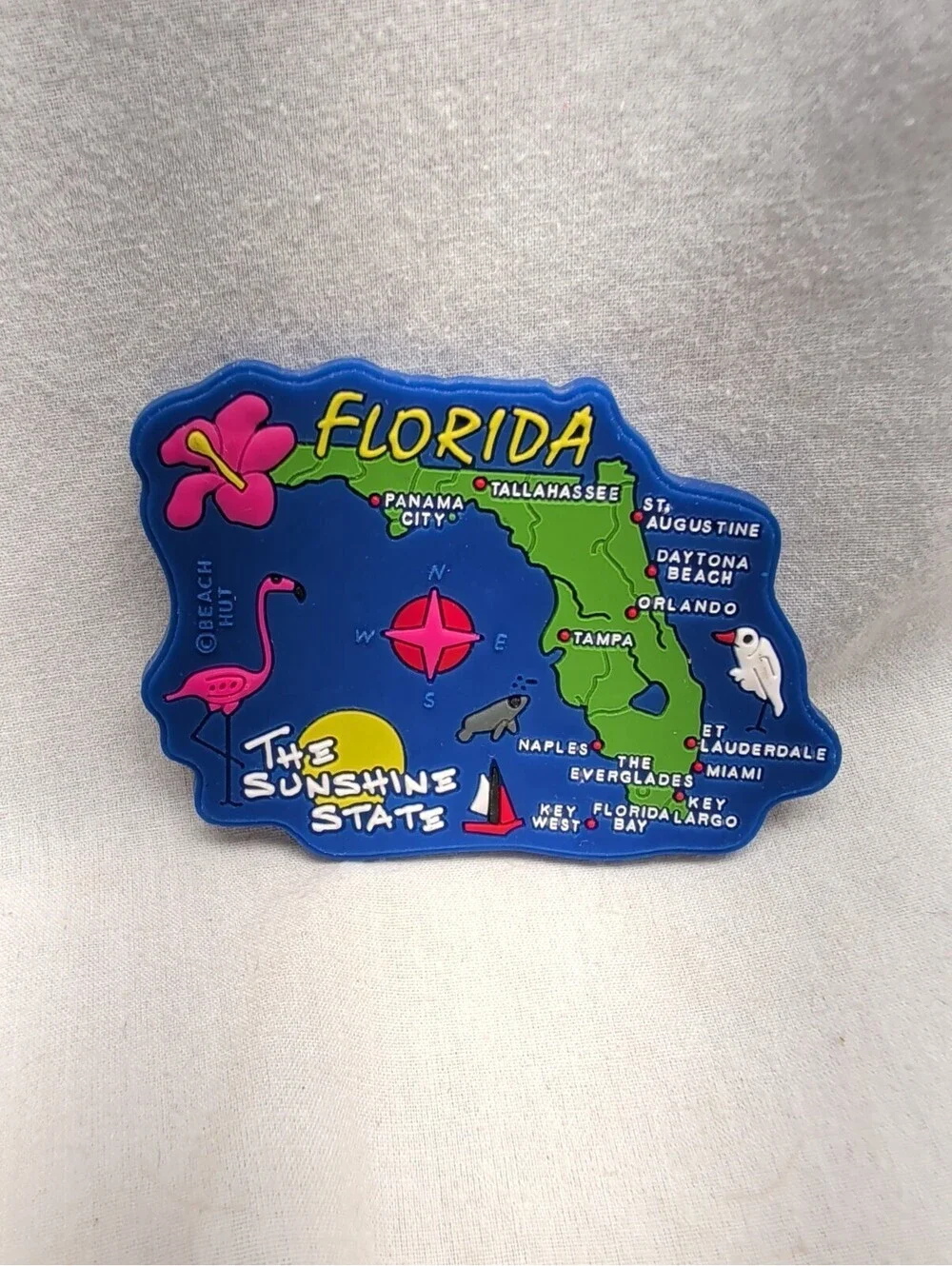 Beach Hut FLORIDA STATE MAP AND LANDMARKS FRIDGE COLLECTIBLE SOUVENIR MAGNET